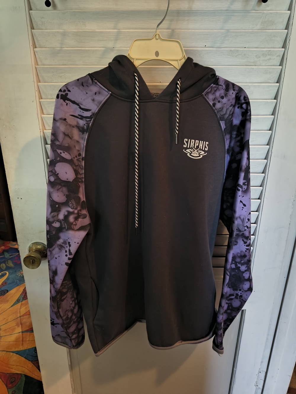 Sirphis Black Hoodie with Purple Tie-Dye Sleeves size large